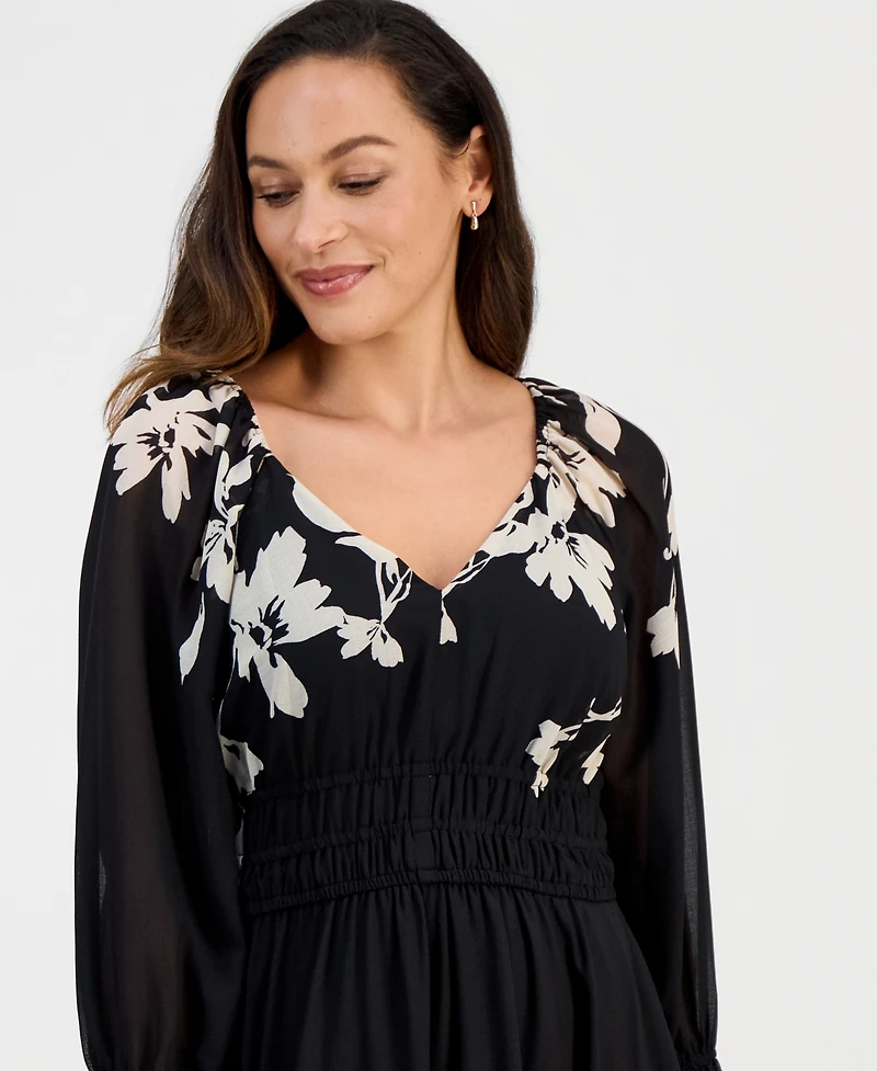 Taylor Women's Pleated Long-Sleeve Chiffon Midi Dress