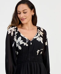 Taylor Women's Pleated Long-Sleeve Chiffon Midi Dress