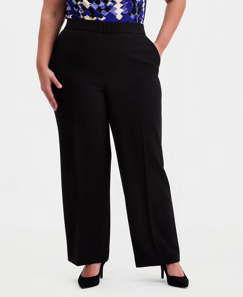 Kasper Plus Pull-On Straight-Leg Trousers