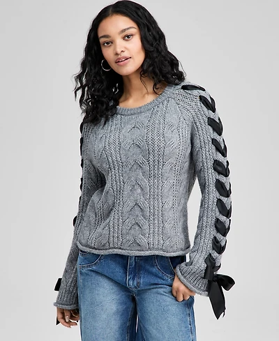 And Now This Petite Round-Neck Satin-Bow-Sleeve Sweater, Macy's Exclusive