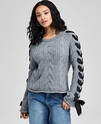 And Now This Petite Round-Neck Satin-Bow-Sleeve Sweater, Macy's Exclusive