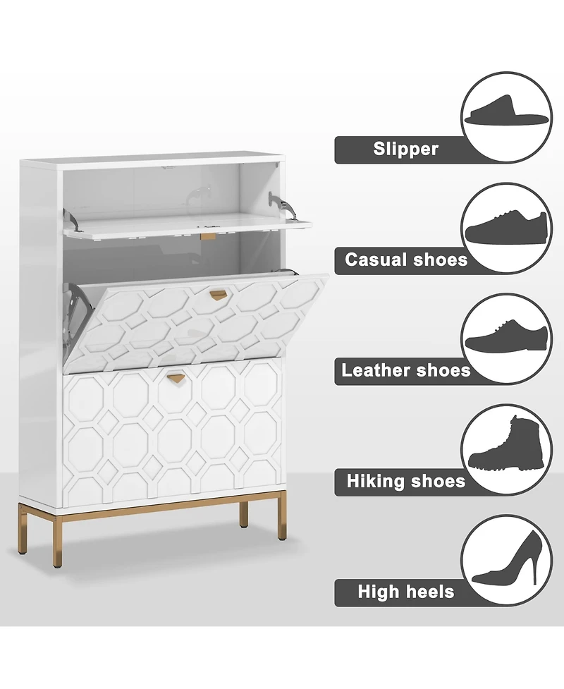 Clihome Shoe Storage Cabinet,Modern Cabinet with 3 Flip Drawers,Freestanding Hidden Slim Narrow Rack for Entryway,Hallway,Bl