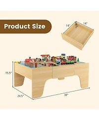 Mecale 84-Piece Wooden Train Set with Reversible and Detachable Tabletop