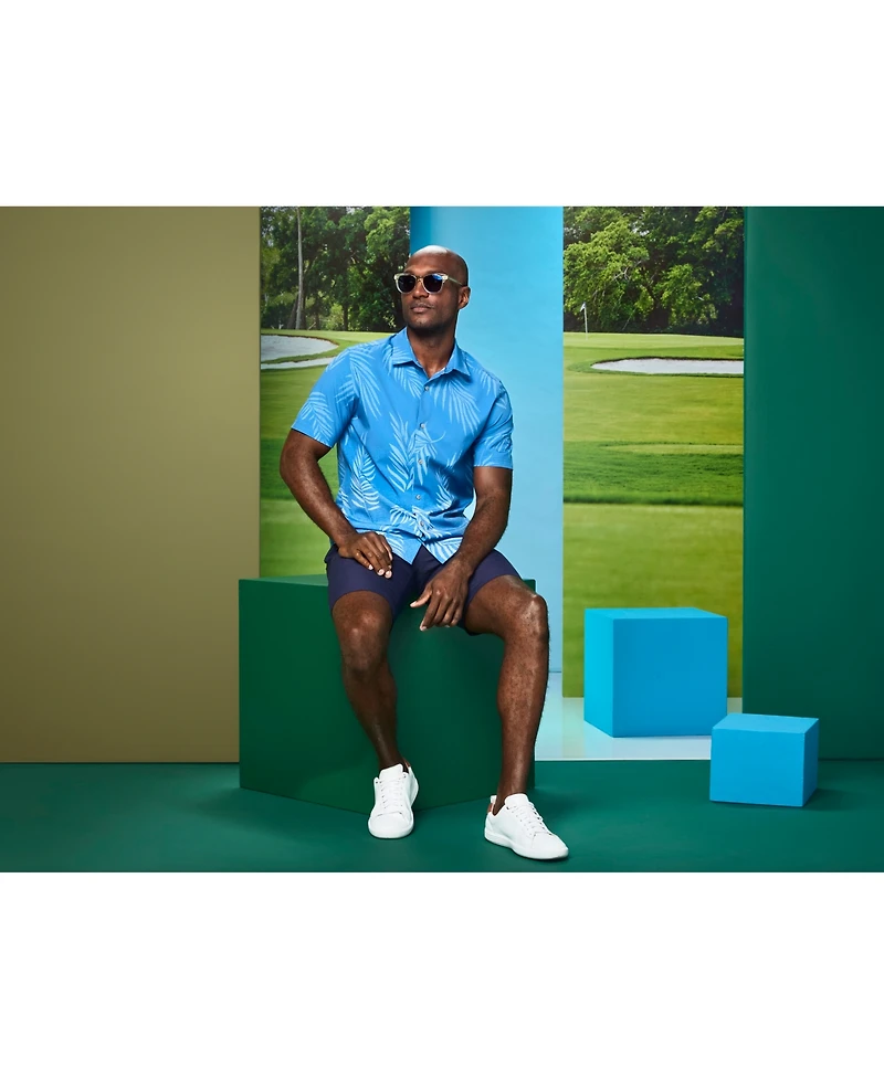 Pga Tour Men's Botanical Print Short-Sleeve Button-Down Woven Golf Shirt