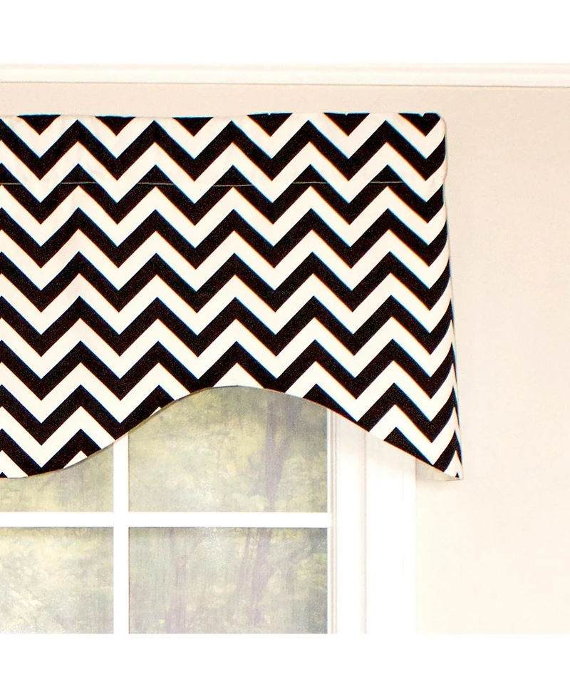 Rlf Home Zig Zag Cornice 100% Cotton with Fully Lined 3" Rod Pocket Valnance for Windows 50" x 17" Black