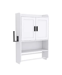 Airsurfer Bathroom Wall Cabinet with Doors Adjustable Shelf Towel Bar and Paper Holder Medicine Cabinet for Bathroom
