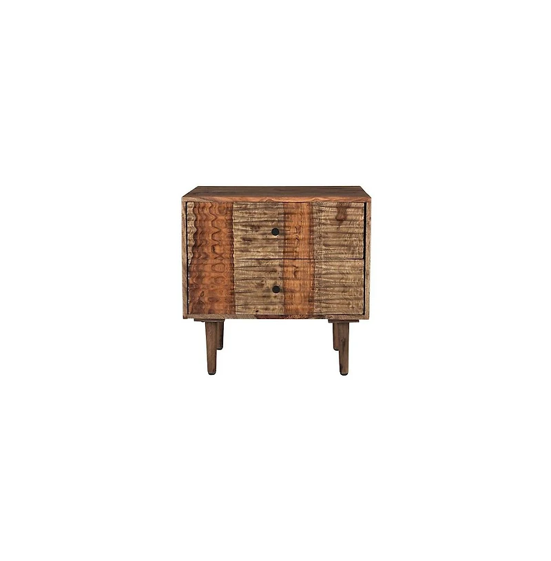 Porter Designs Waves Solid Sheesham Wood Nightstand, Brown