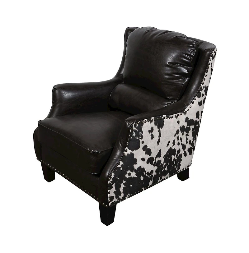 Porter Designs Wrangler Leather-look & Cow Pattern Accent Chair, Brown
