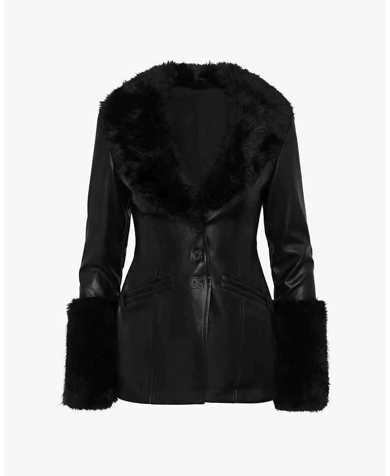 WeWoreWhat Women's Fur Collar Jacket