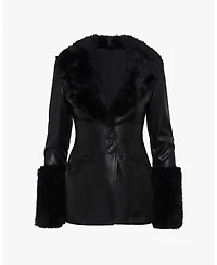 WeWoreWhat Women's Fur Collar Jacket