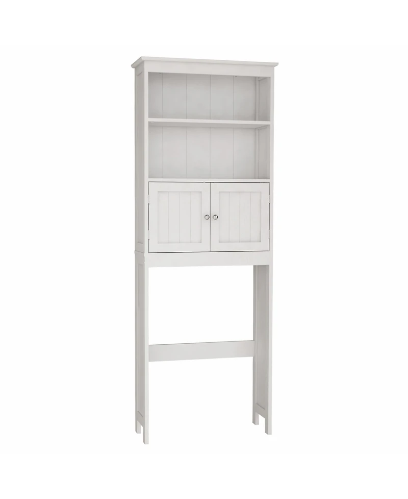 Airsurfer 2-Tier Bathroom Spacesaver Storage Shelf with 2 Doors Wood Storage Organizer Cabinet Freestanding Shelf White