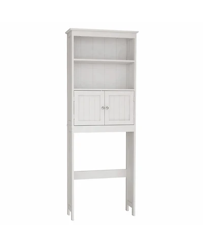 Airsurfer 2-Tier Bathroom Spacesaver Storage Shelf with 2 Doors Wood Storage Organizer Cabinet Freestanding Shelf White