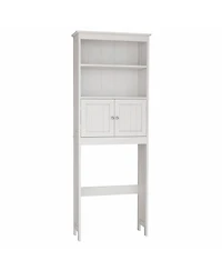 Airsurfer 2-Tier Bathroom Spacesaver Storage Shelf with 2 Doors Wood Storage Organizer Cabinet Freestanding Shelf White