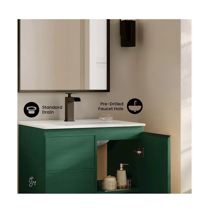 Swiss Madison St. Tropez 24" Freestanding Bathroom Vanity in Green Oak with Sink Top