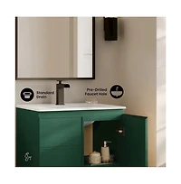 Swiss Madison St. Tropez 24" Freestanding Bathroom Vanity in Green Oak with Sink Top