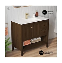 Swiss MadisonChateau 36" Freestanding Bathroom Vanity in Brown Oak with Sink Top