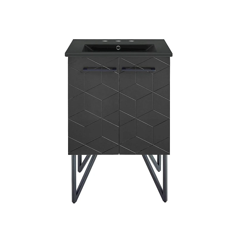 Swiss MadisonAnnecy 24 in. Phantom Black Bathroom Vanity With Black, 3-Hole Ceramic Sink Top