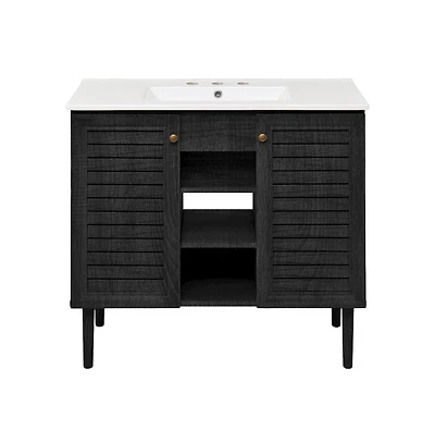 Swiss Madison 36" Freestanding Bathroom Vanity in Oak with 3-Hole Widespread Sink Top