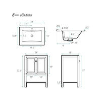 Swiss Madison Chateau 24" Freestanding Bathroom Vanity in White Oak with Black Sink Top