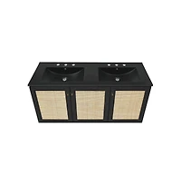 Swiss Madison48" Wall-Mounted Bathroom Vanity, Black 3-Hole Widespread Double Basin Sink Top