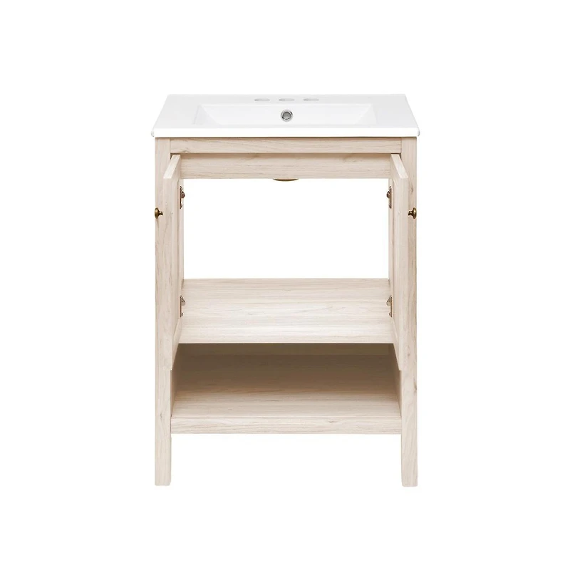 Swiss Madison 24" Freestanding Bathroom Vanity in White Oak with 3-Hole Centerset Sink Top