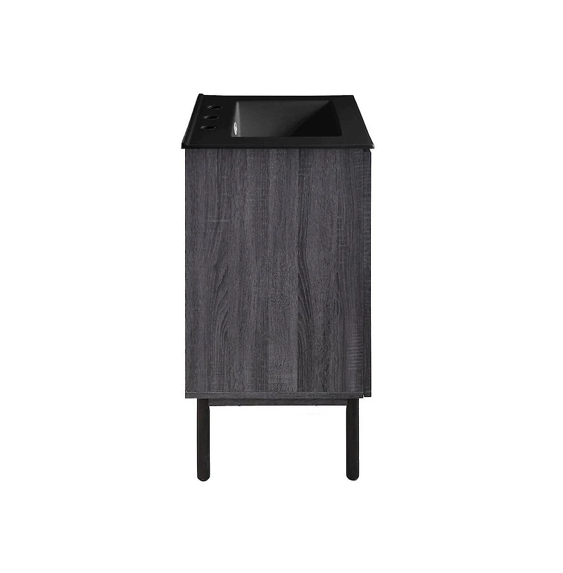 Swiss Madison24" Freestanding Bathroom Vanity in Black Oak, Black 3-Hole Centerset Sink Top