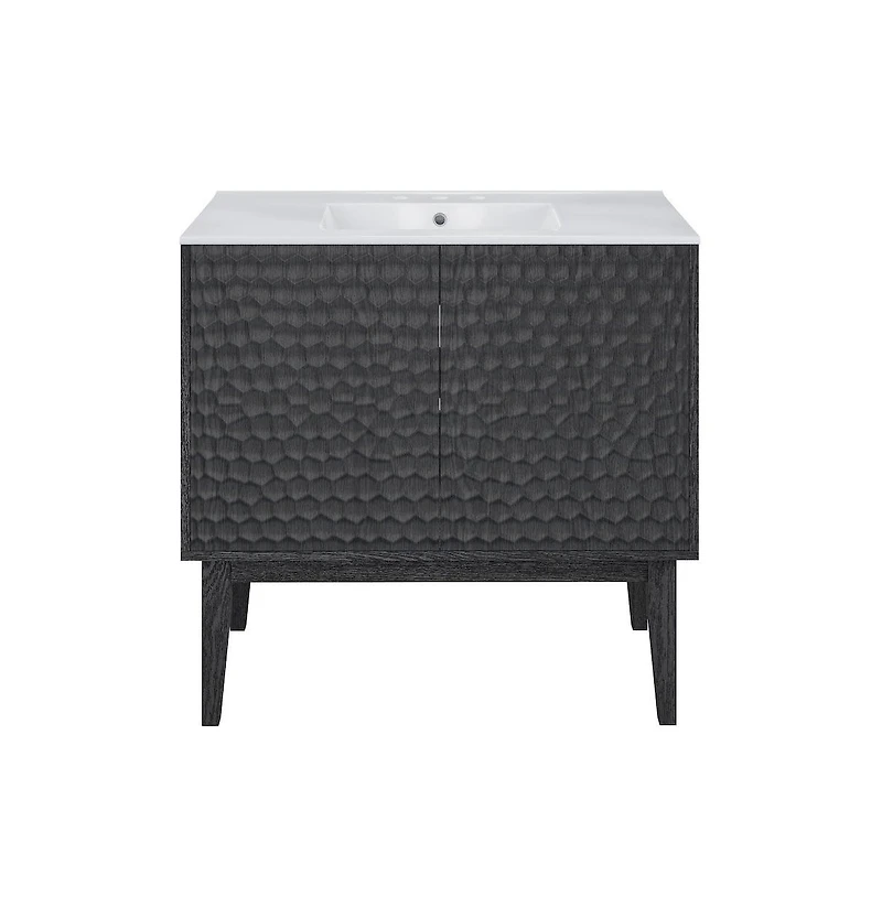 Swiss Madison36" Freestanding Bathroom Vanity in Black Oak with 3-Hole Widespread Sink Top