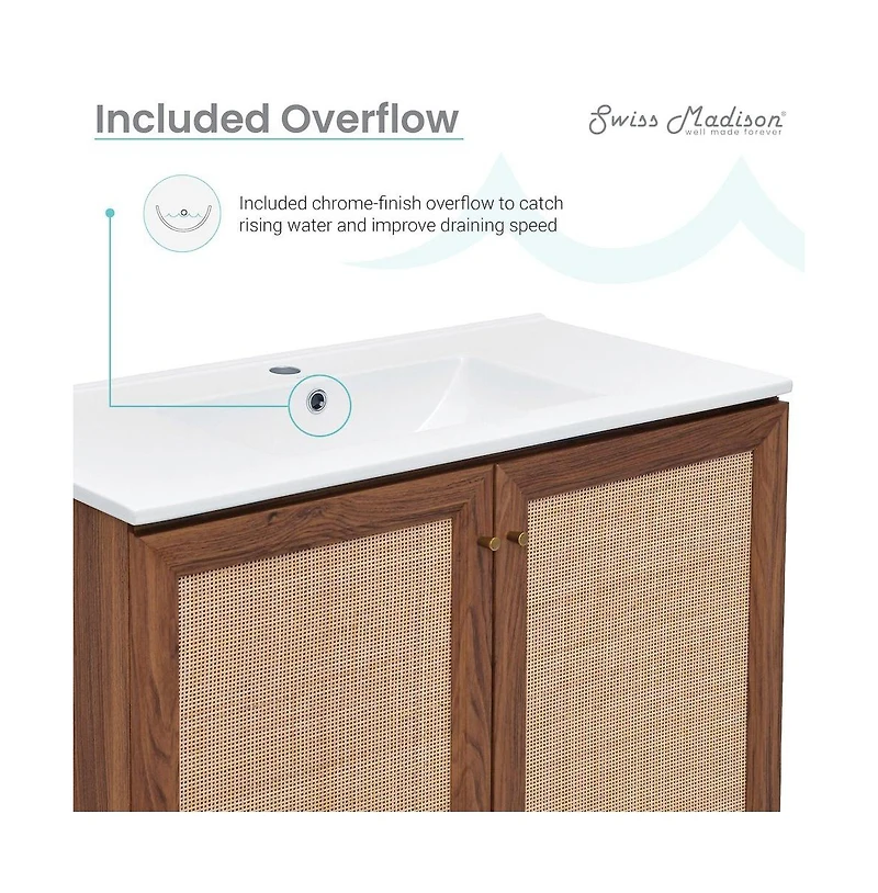 Swiss Madison Classe 36" Freestanding Bathroom Vanity in Brown Oak with Sink Top