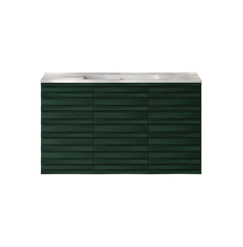 Swiss Madison 36 " Wall-Mounted Bathroom Vanity in Green Oak with 3-Hole Widespread Sink Top