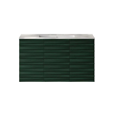 Swiss Madison 36 " Wall-Mounted Bathroom Vanity in Green Oak with 3-Hole Widespread Sink Top