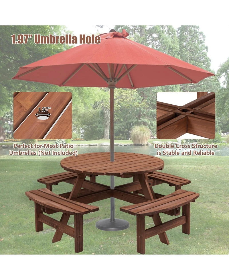 Streamdale Furniture 8 Person Wooden Picnic Table with Built-In Benches