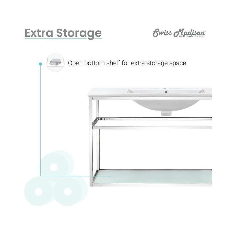 Swiss MadisonPierre 36 Single, Open Shelf, Chrome Metal Frame Bathroom Vanity