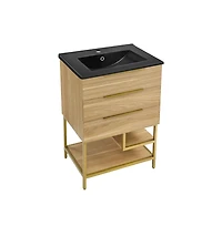 Swiss MadisonCarre 24 in. White Oak Bathroom Vanity With Black Ceramic Sink Top