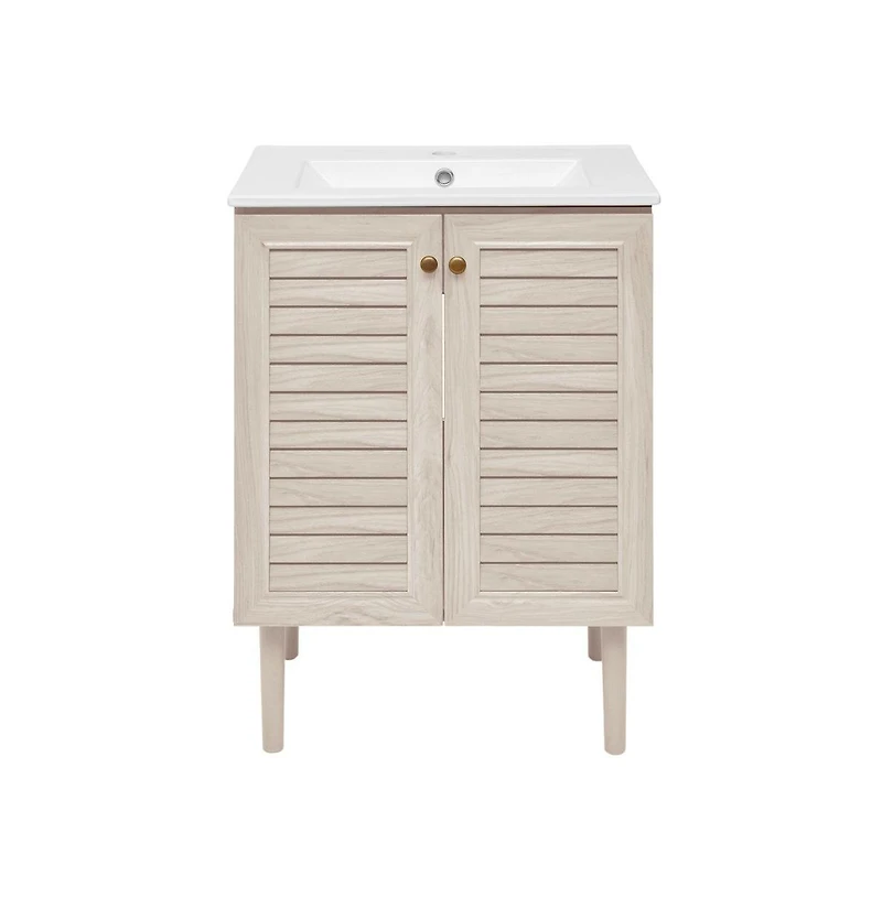 Swiss Madison Bron 24" Freestanding Bathroom Vanity in White Oak with Sink Top