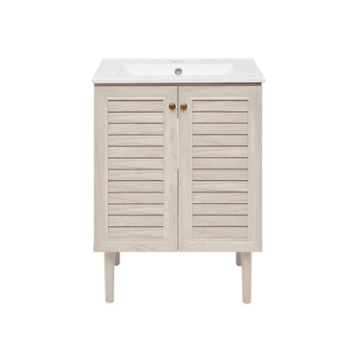 Swiss Madison Bron 24" Freestanding Bathroom Vanity in White Oak with Sink Top