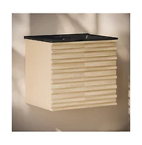 Swiss MadisonCascade 24; Wall-Mounted Bathroom Vanity in Natural Oak with Black Sink Top