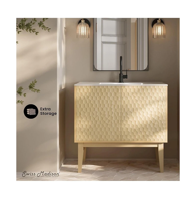 Bosse 36" Freestanding Bathroom Vanity in Natural Oak with Sink Top