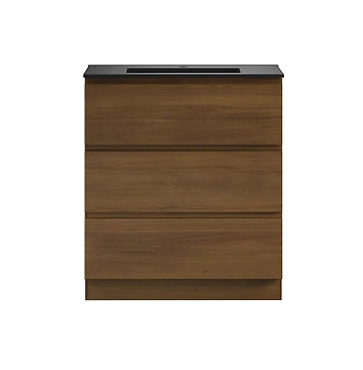 Liberte 30" Freestanding Bathroom Vanity in Brown Oak with Black Sink Top