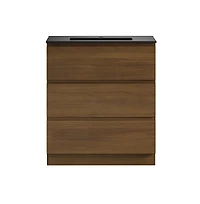 Liberte 30" Freestanding Bathroom Vanity in Brown Oak with Black Sink Top
