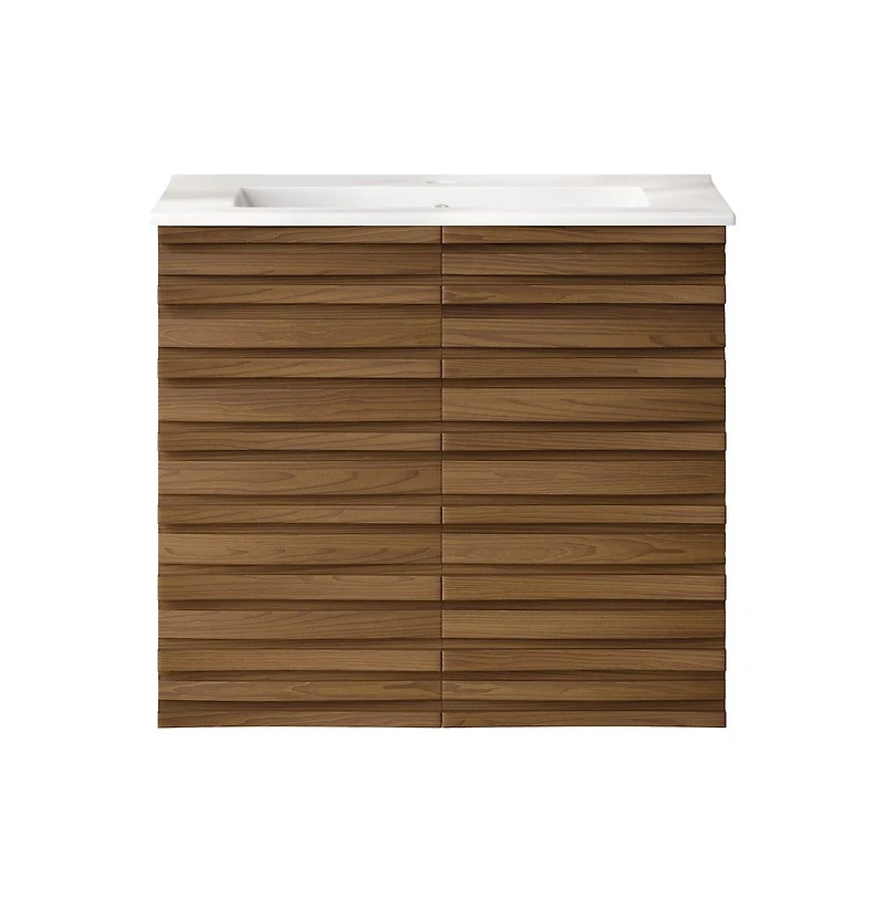 Swiss MadisonCascade 24" Wall-Mounted Bathroom Vanity in Brown Oak with Sink Top