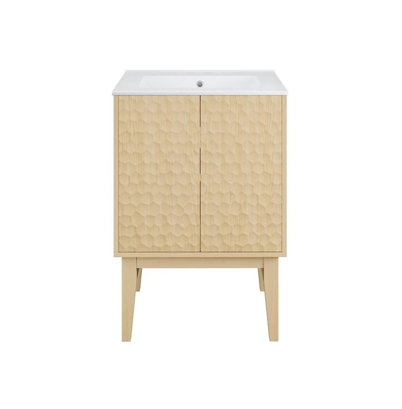 Swiss Madison 24" Freestanding Bathroom Vanity in Natural Oak with 3-Hole Centerset Sink Top