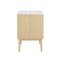 Swiss Madison 24" Freestanding Bathroom Vanity in Natural Oak with 3-Hole Centerset Sink Top