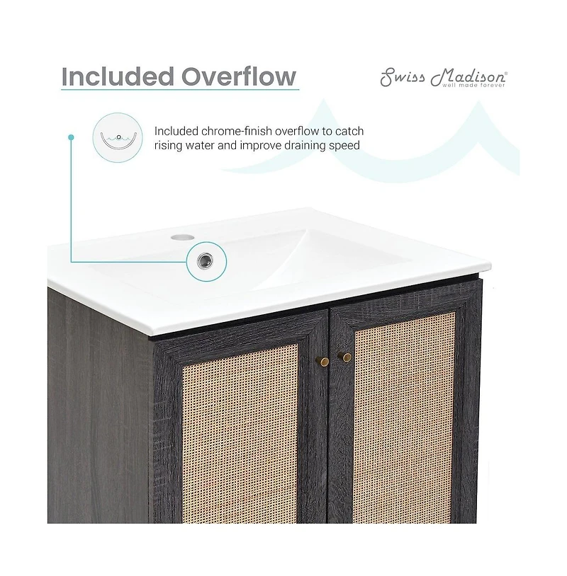 Swiss Madison Classe 24" Freestanding Bathroom Vanity in Black Oak with Sink Top