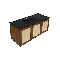 Swiss Madison Classe 48" Wall-Mounted Bathroom Vanity in Brown Oak with Black Sink Top