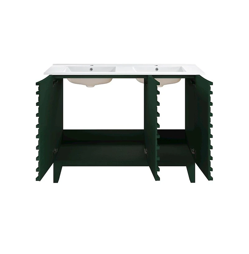 Swiss Madison Cascade 48" Freestanding Bathroom Vanity in Green Oak with Double Basin Sink Top