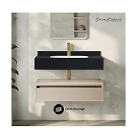 Avancer 36" Wall-Mounted Bathroom Vanity in White Oak with Black Marble Sink Top