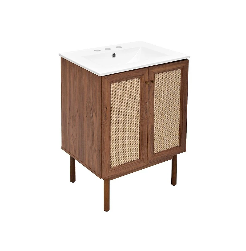 Swiss Madison 24" Freestanding Bathroom Vanity in Brown Oak with 3-Hole Centerset Sink Top