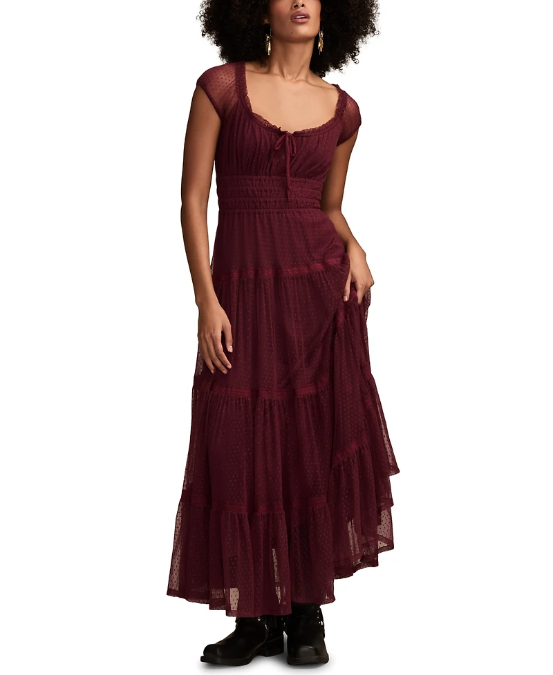 Lucky Brand Women's Cinched Waist Tulle Maxi Dress