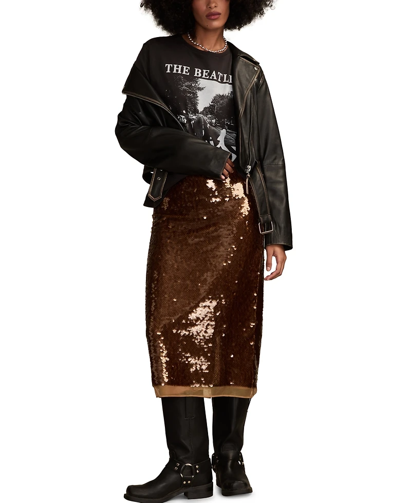Lucky Brand Women's Sequin Midi Pencil Skirt