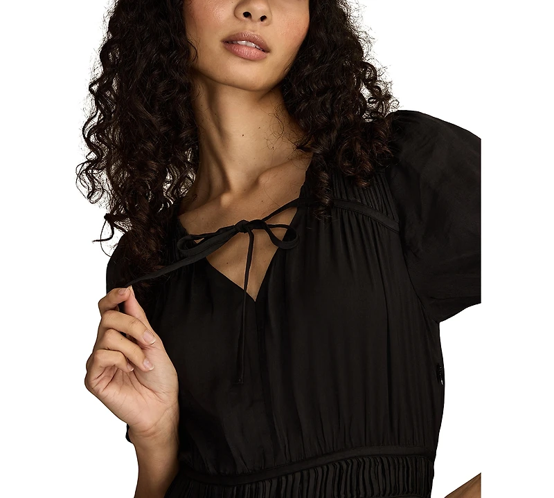 Lucky Brand Women's Short-Sleeve Crinkle Maxi Dress